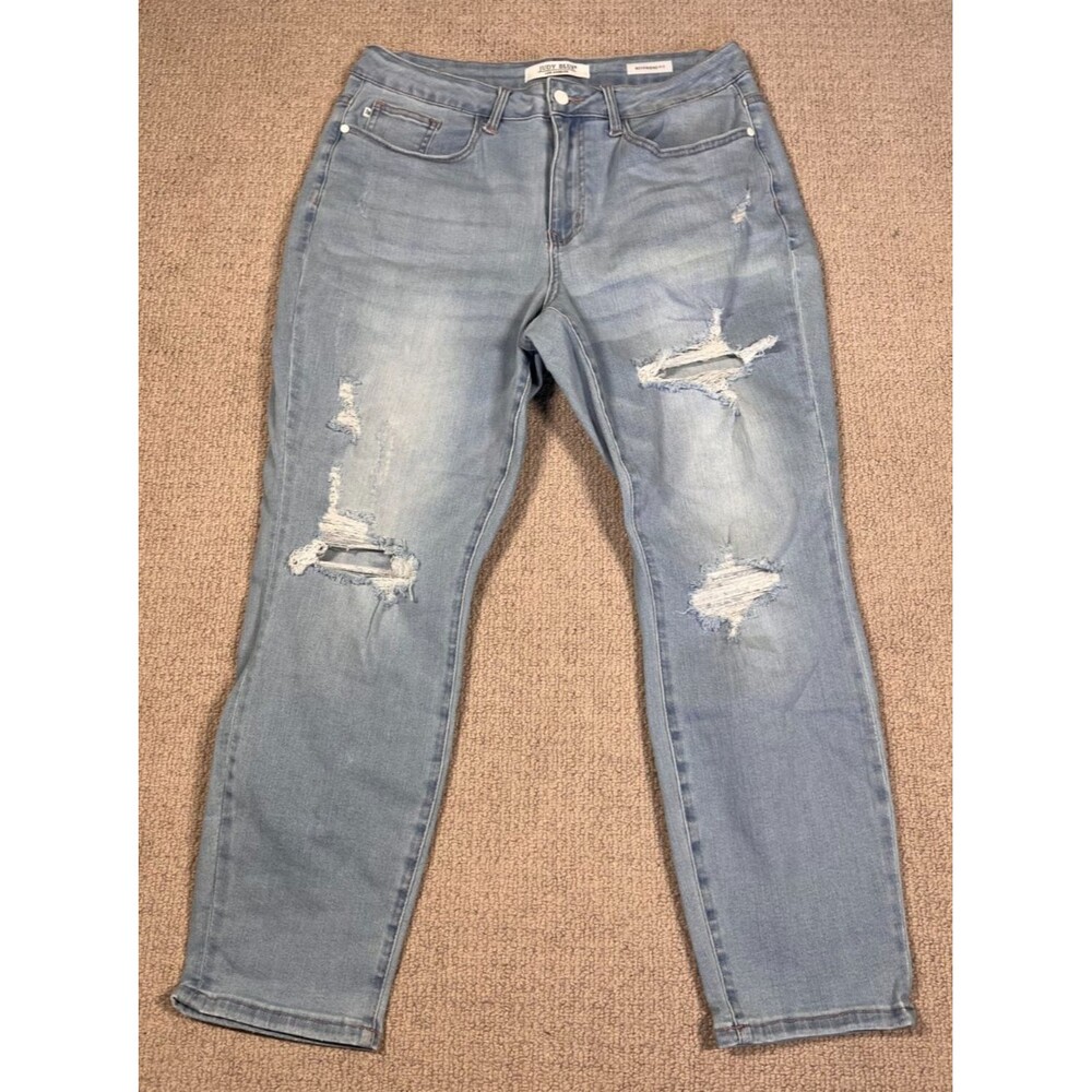 Judy Blue Boyfriend Fit Jeans Womens Blue Size 14 Wide Distressed Faded